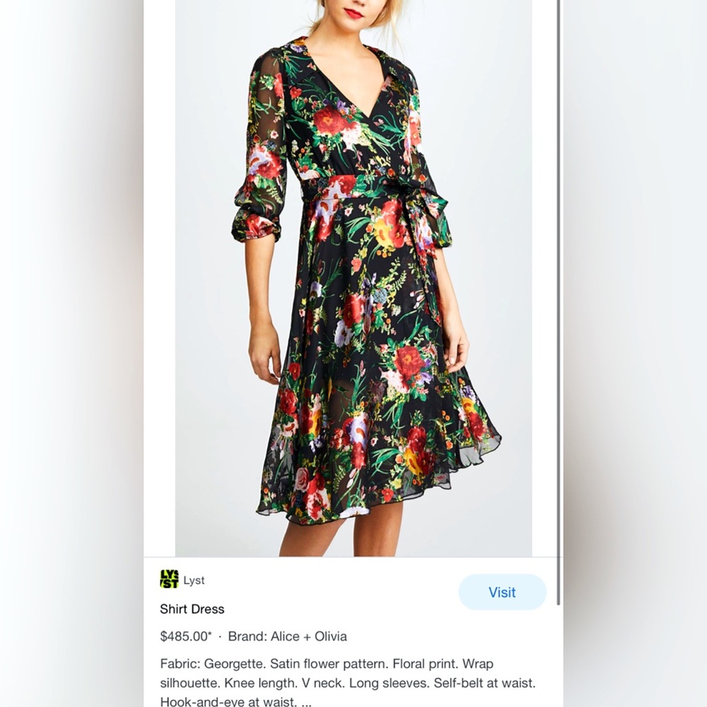 Alice + Olivia Abney Floral Black Red Collared Midi Dress - Picture 15 of 16